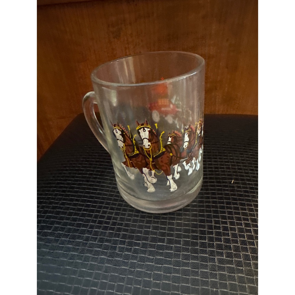 Budweiser Clydesdales Glass Mug Collectible Vintage Beer Glassware